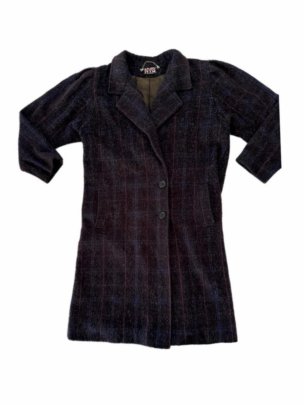 Vintage Union Made New York Girl Wool Plaid Long Women's Trench Coat